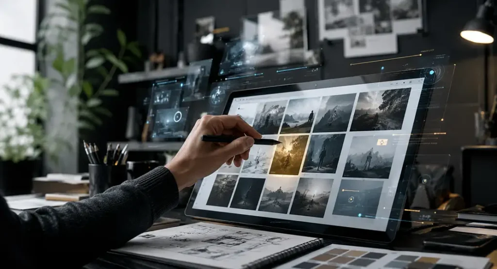 Creative director in the age of AI reviewing creative strategy and AI tools