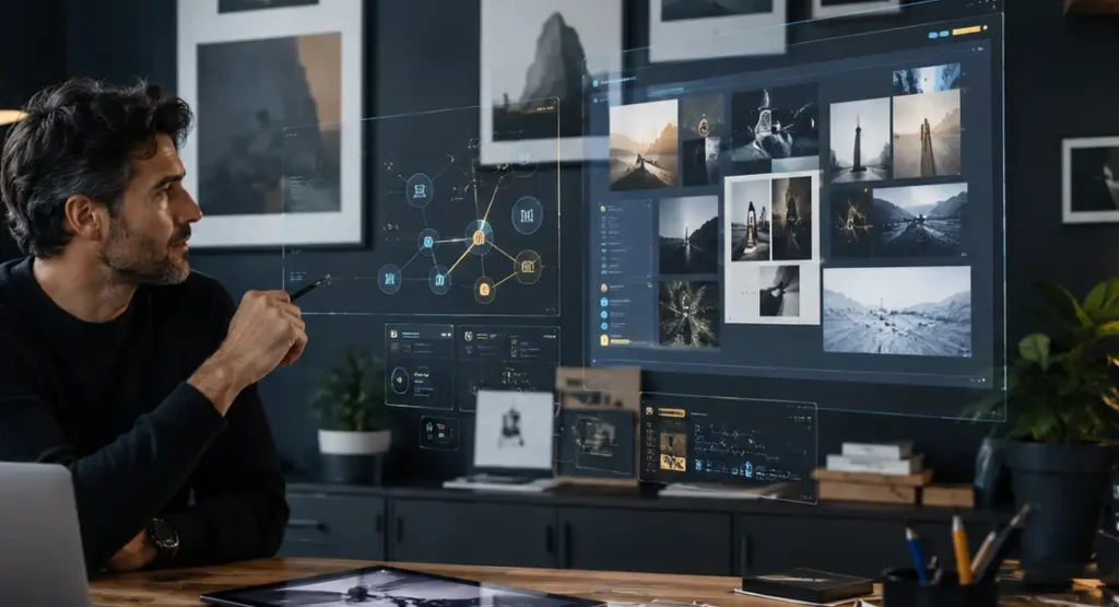 Creative director in the age of AI reviewing creative strategy and AI tools