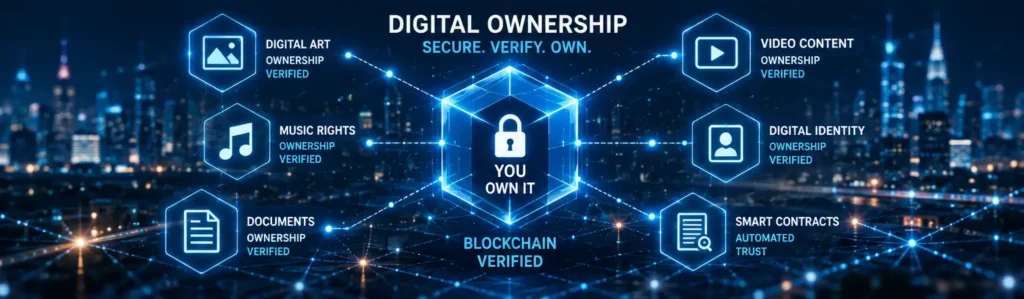digital ownership system showing content libraries, email lists, digital products, blockchain assets, and long-term value creation