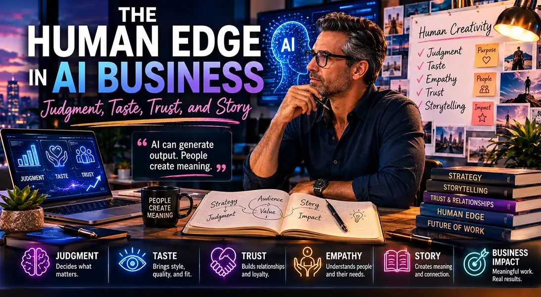 The Human Edge in AI Business: Judgment, Taste, Trust, and Story